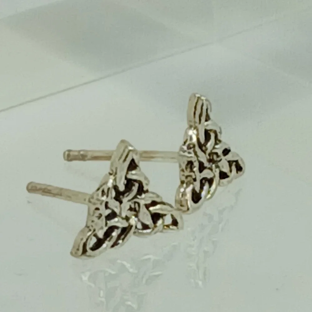 Vintage Celtic Trinity Knot Earrings 925 Sterling Silver Triquetra Petite Studs - Picture 10 of 16